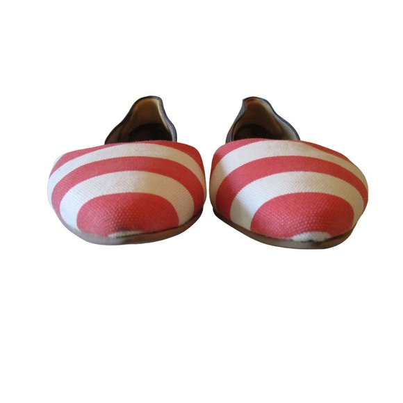 *Boden Coral and White Fun D'orsay Flats Striped Canvas Navy Blue Leather Heel - Picture 4 of 8